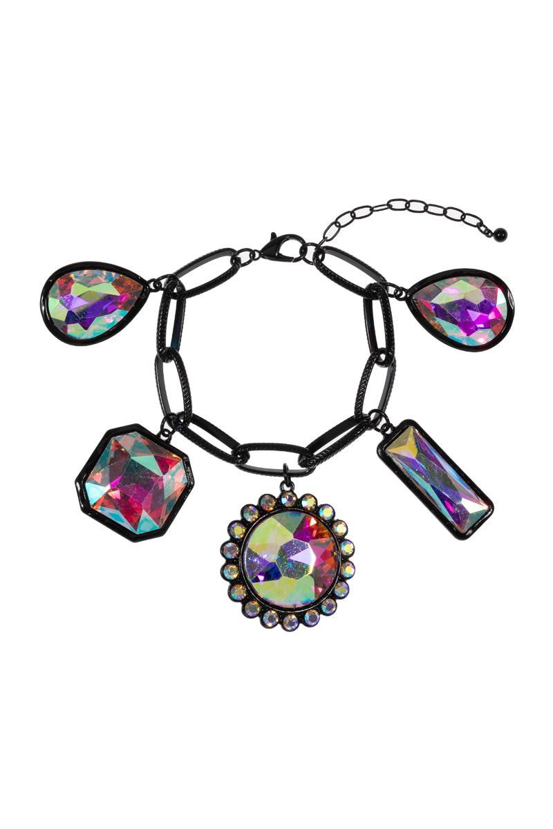 Multi Ab Coated Rhine Stone Charm Clasp Bracelet
