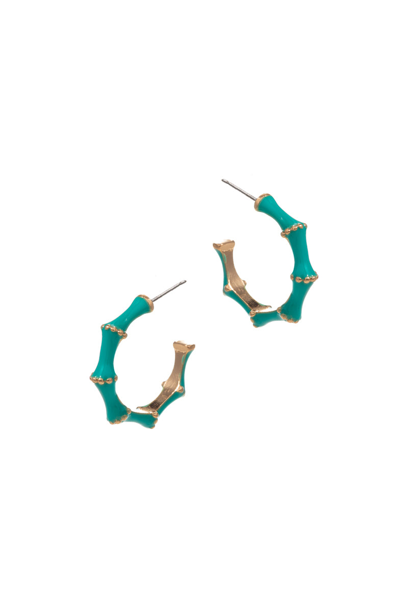Bamboo Shaped Color Enamel Metal Hoop Earrings