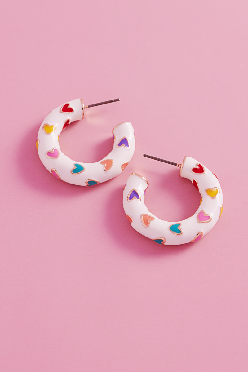 Valentines Day Heart Pattern Enamel Hoop Earrings