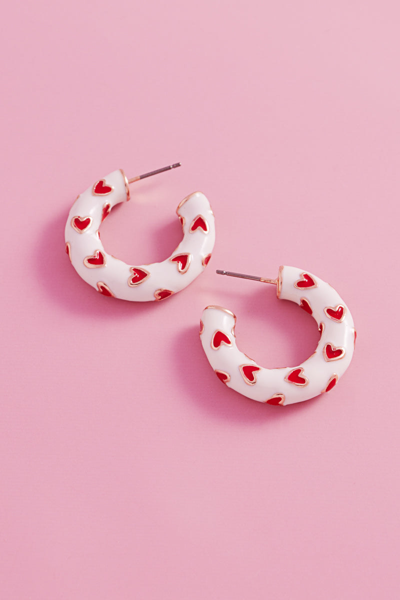 Valentines Day Heart Pattern Enamel Hoop Earrings