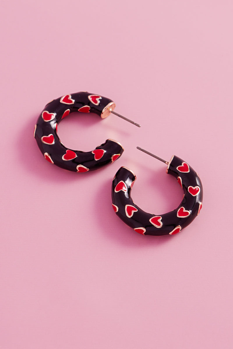 Valentines Day Heart Pattern Enamel Hoop Earrings