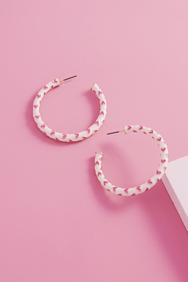 Valentines Day Heart Pattern Enamel Hoop Earrings