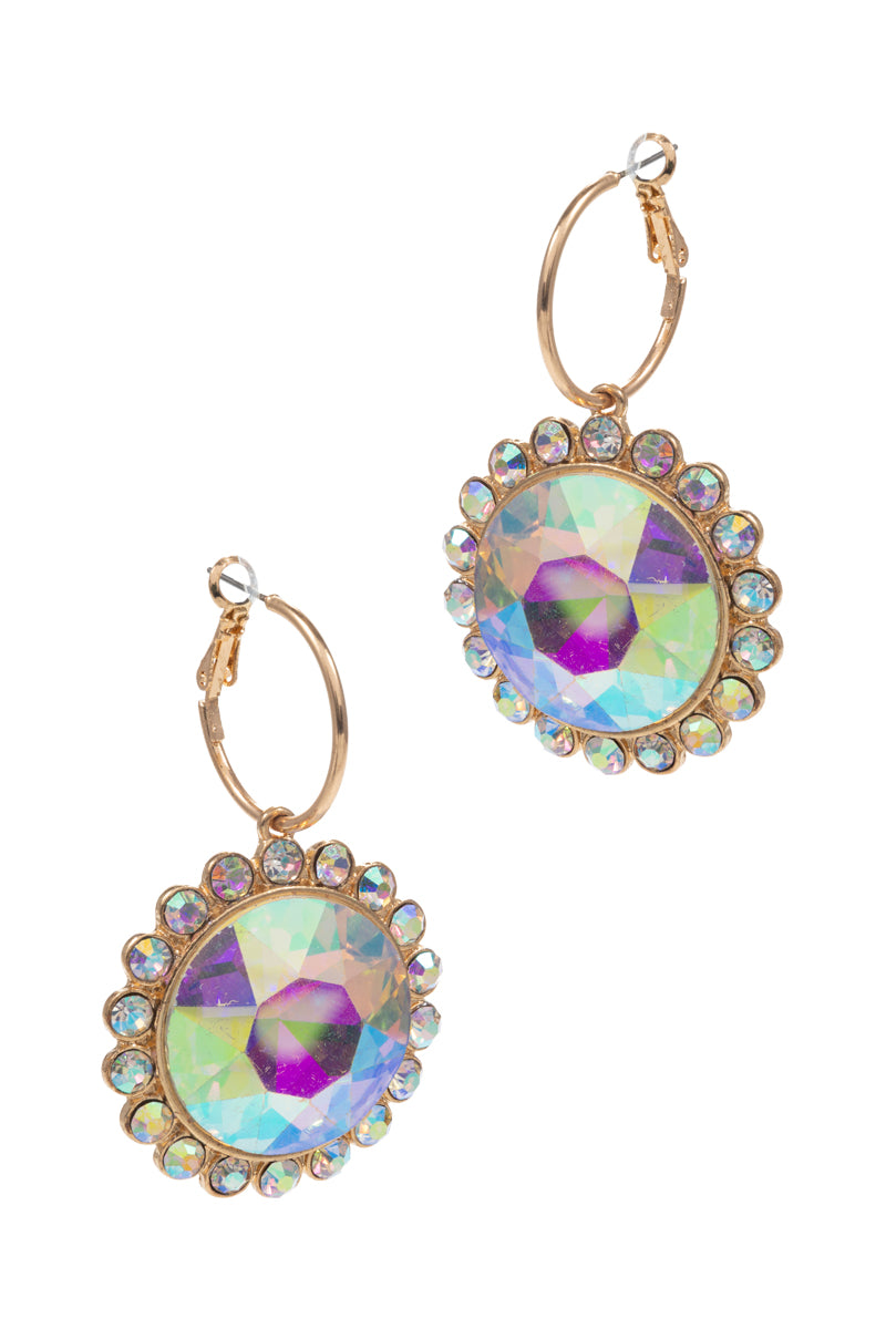 Glass Ab Rhine Stone Hoop Earrings