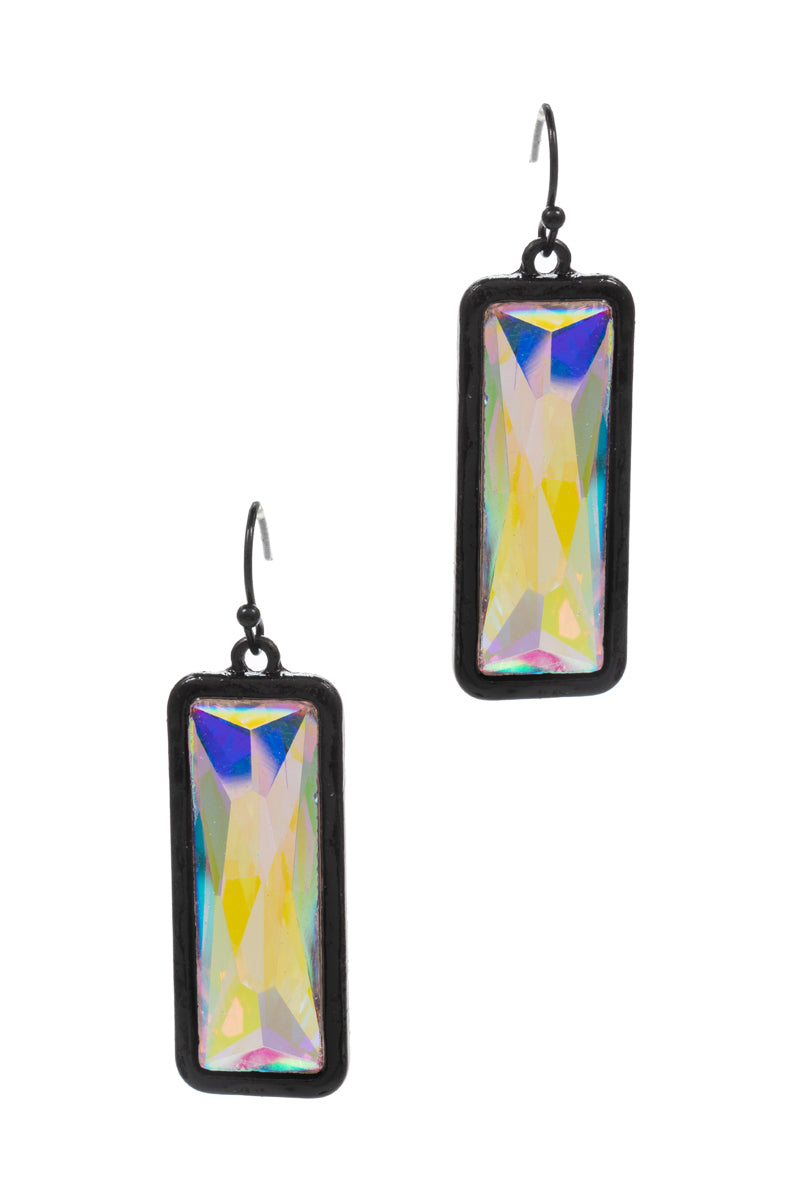 Bar Shaped Glass Rhine Stone Hook Earrings