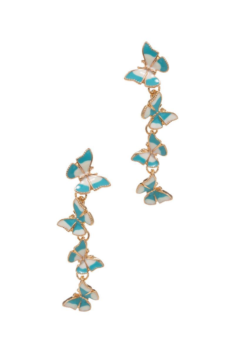 Butterfly Linear Enamel Flower Post Earrings