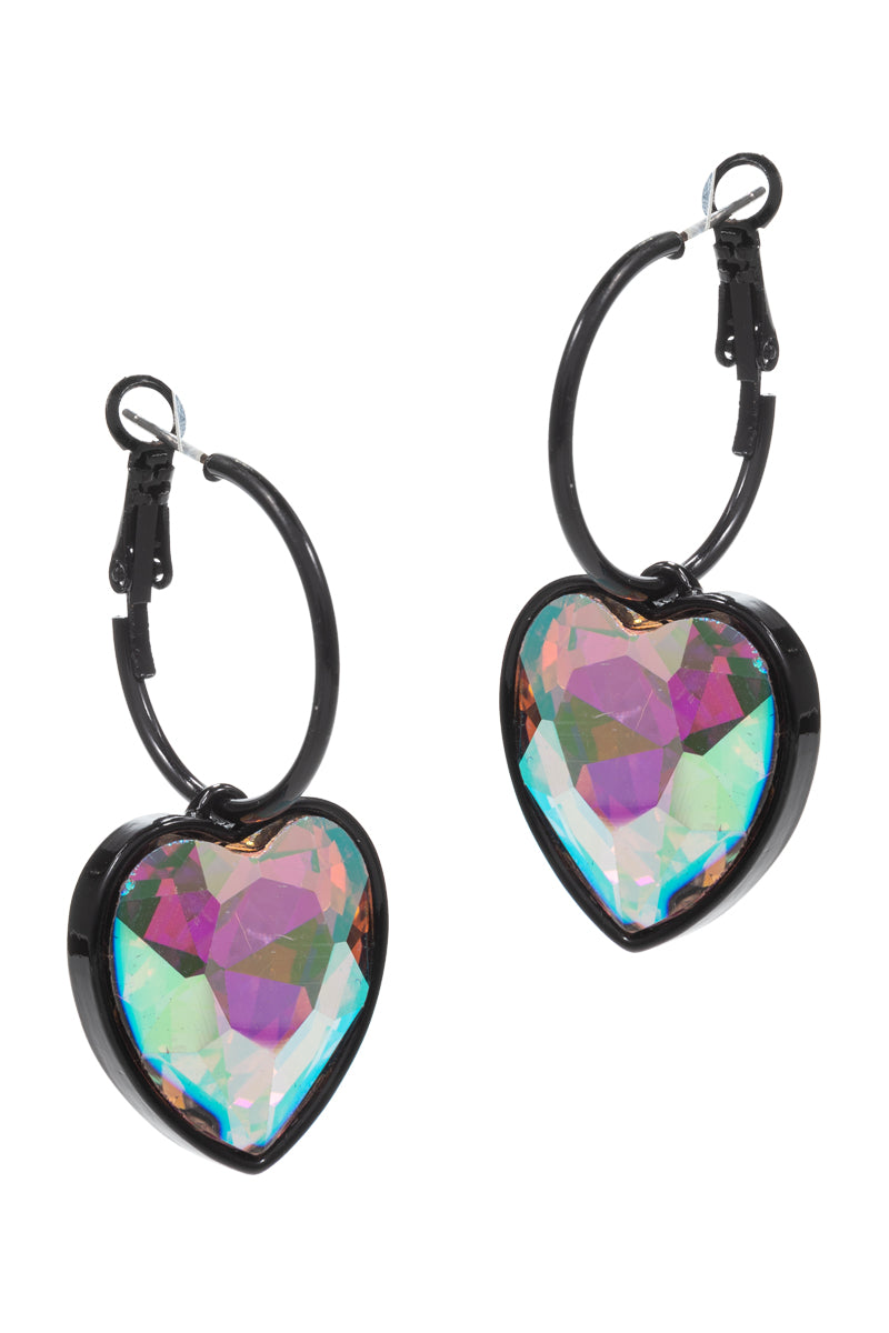 Thick Line Heart Ab Rhine Stone Hoop Earrings