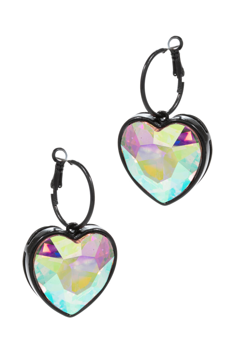 Heart Ab Rhine Stone Hoop Earrings