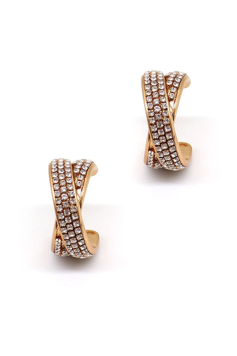 Round Rhine Stone Metal Titanium Hoop Earrings