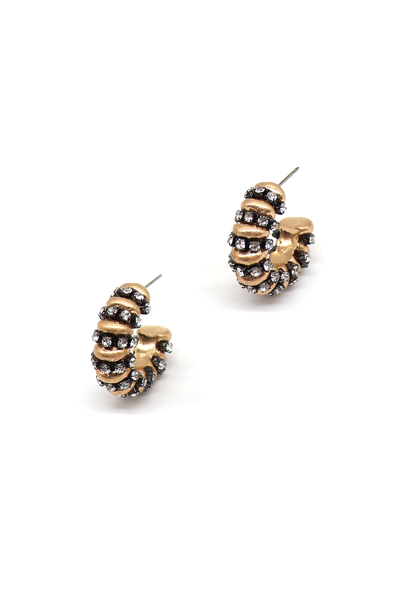 Volume Round Rhine Stone Titanium Hoop Earrings