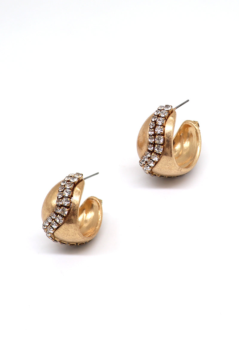Volume Round Rhine Stone Titanium Hoop Earrings