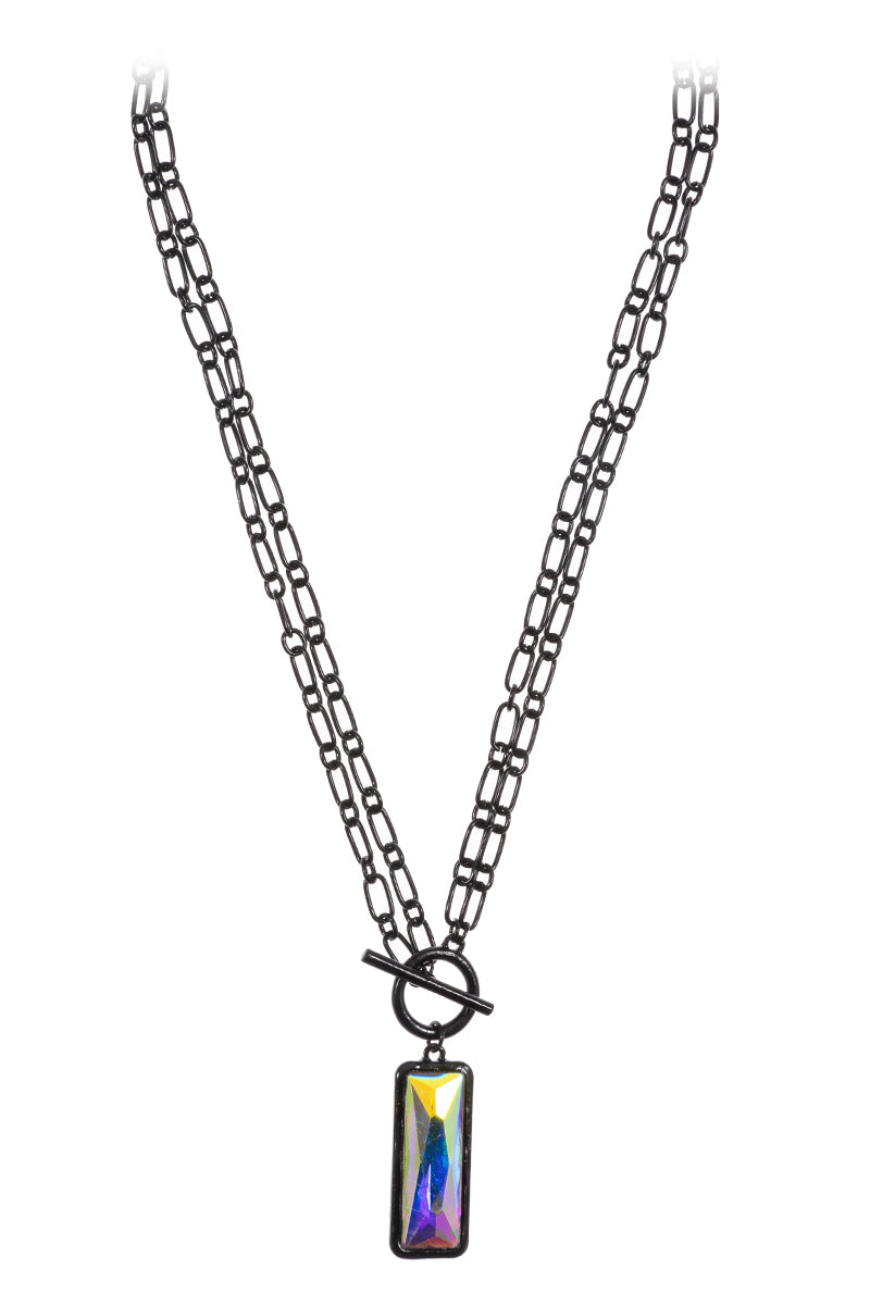Chain With Bar Shape Rhine Stone Long Necklace