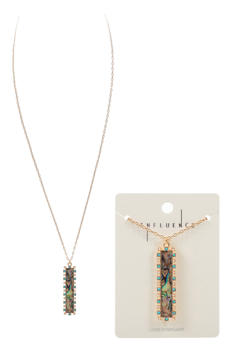 Bar Shell With Paved Frame Short Necklace