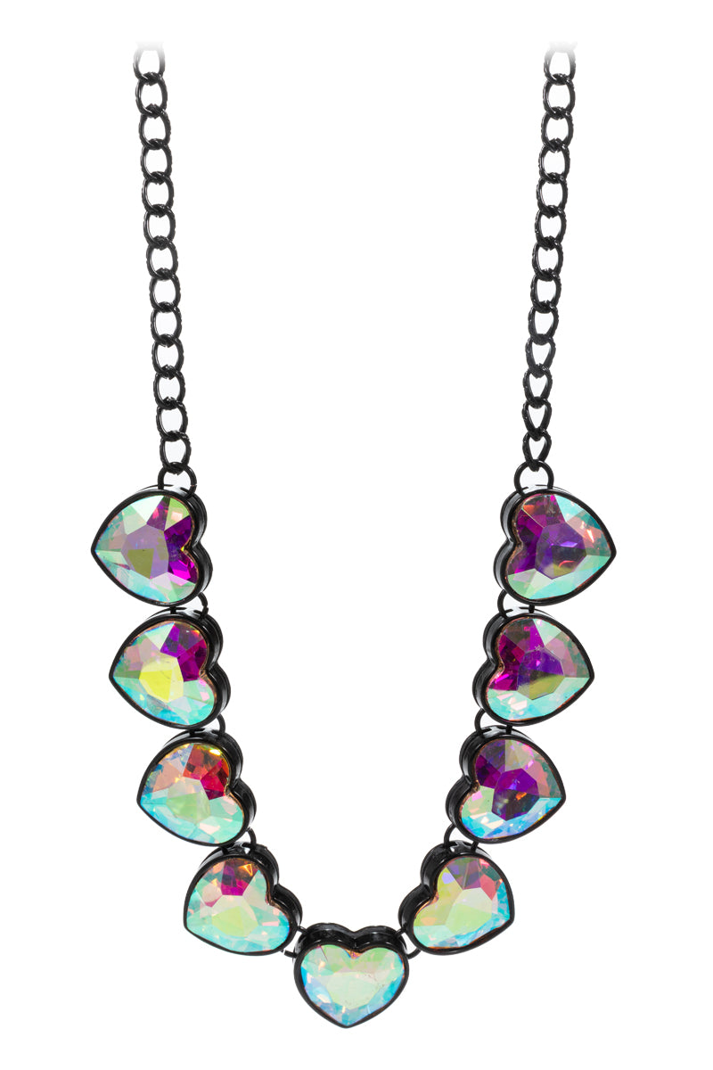 Heart Ab Rhine Stone Statment Long Necklace