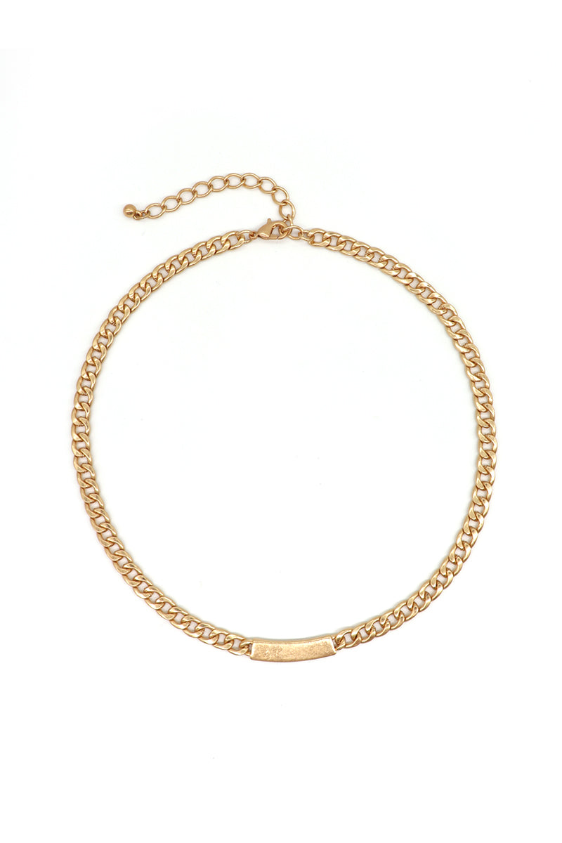 Block Brass Chain Short Necklace