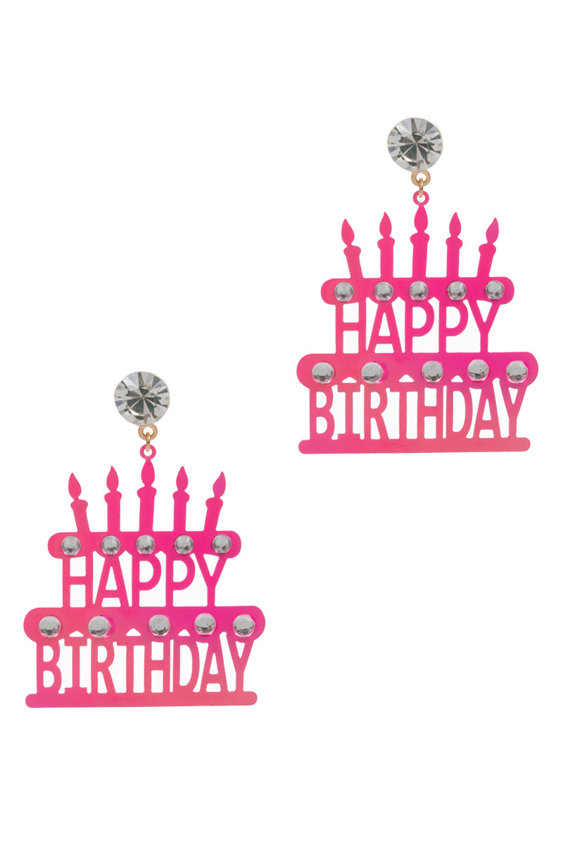 Happy Birthday With Paved Cake Post Earrings