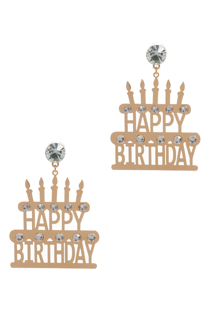 Happy Birthday With Paved Cake Post Earrings