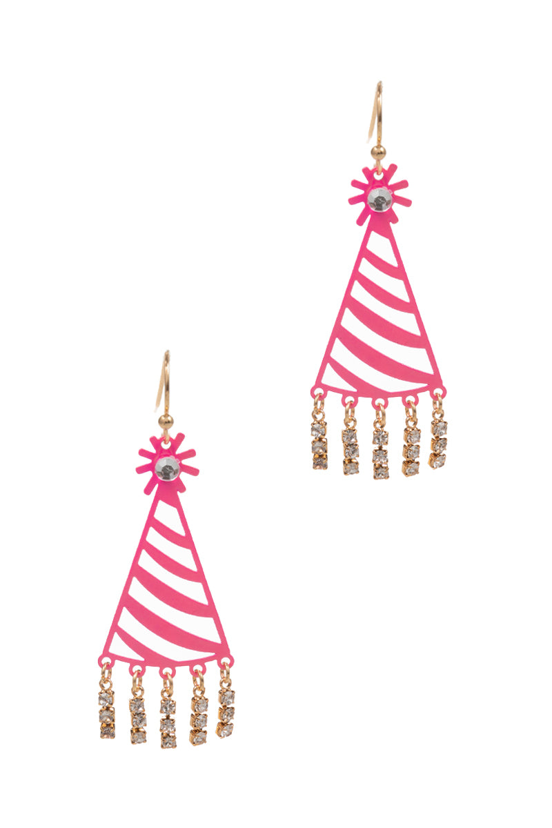 Paved Birthday Hat Hook Earrings