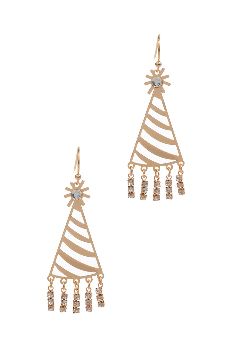 Paved Birthday Hat Hook Earrings