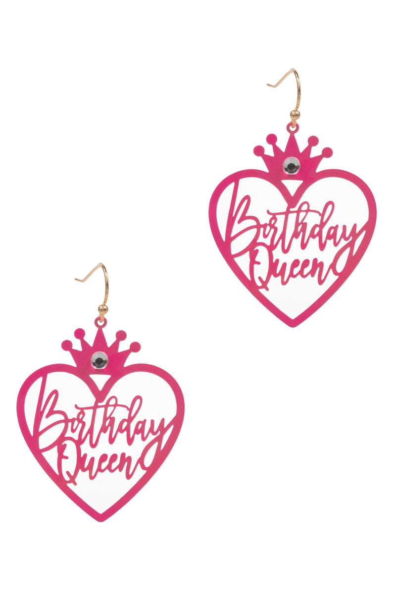 Birthday Queen Heart With Crown Hook Earrings