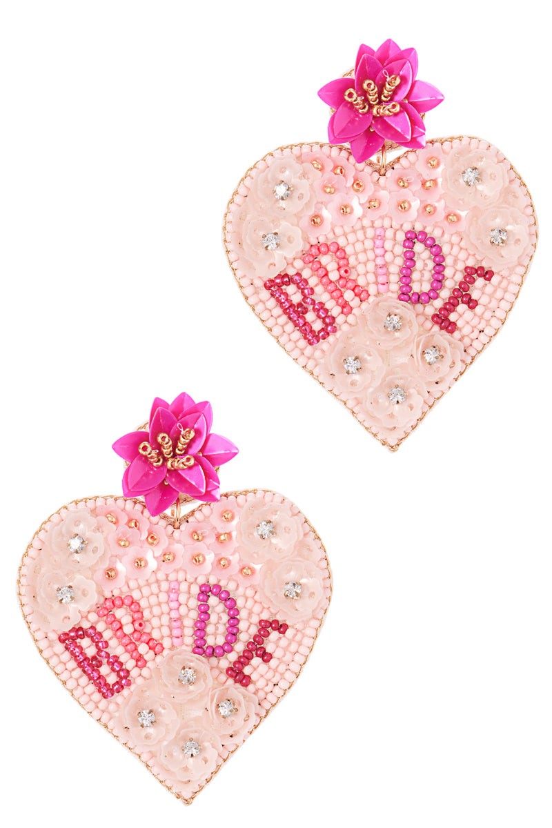 Bride Heart Bridal Party Beads Post Earrings