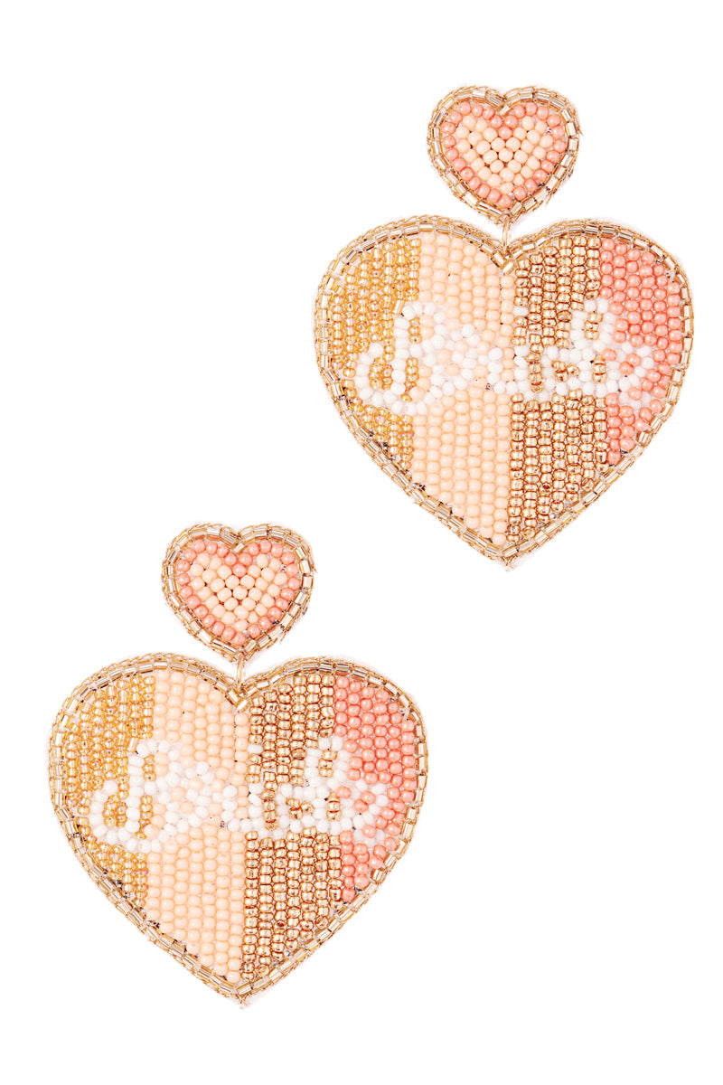 Bride Heart Bridal Party Beads Post Earrings