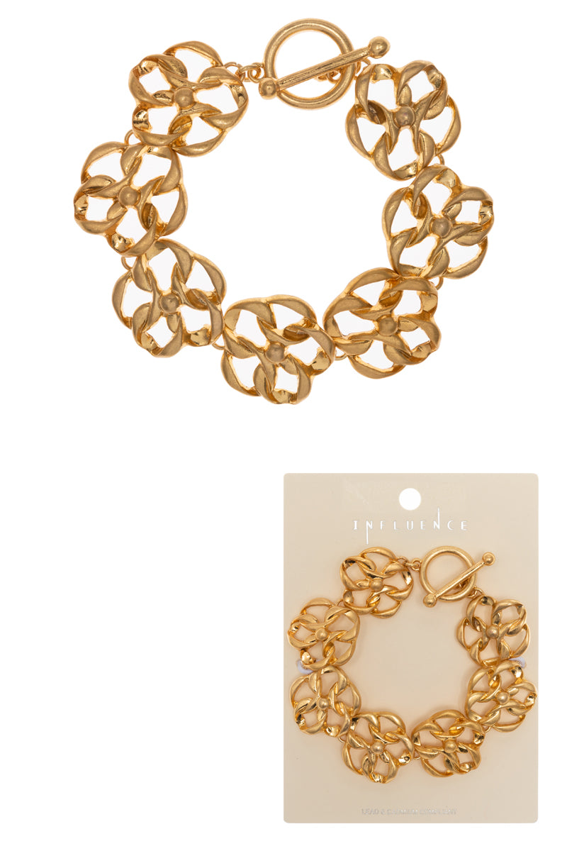 Flower Metal Toggle Clasp Bracelet