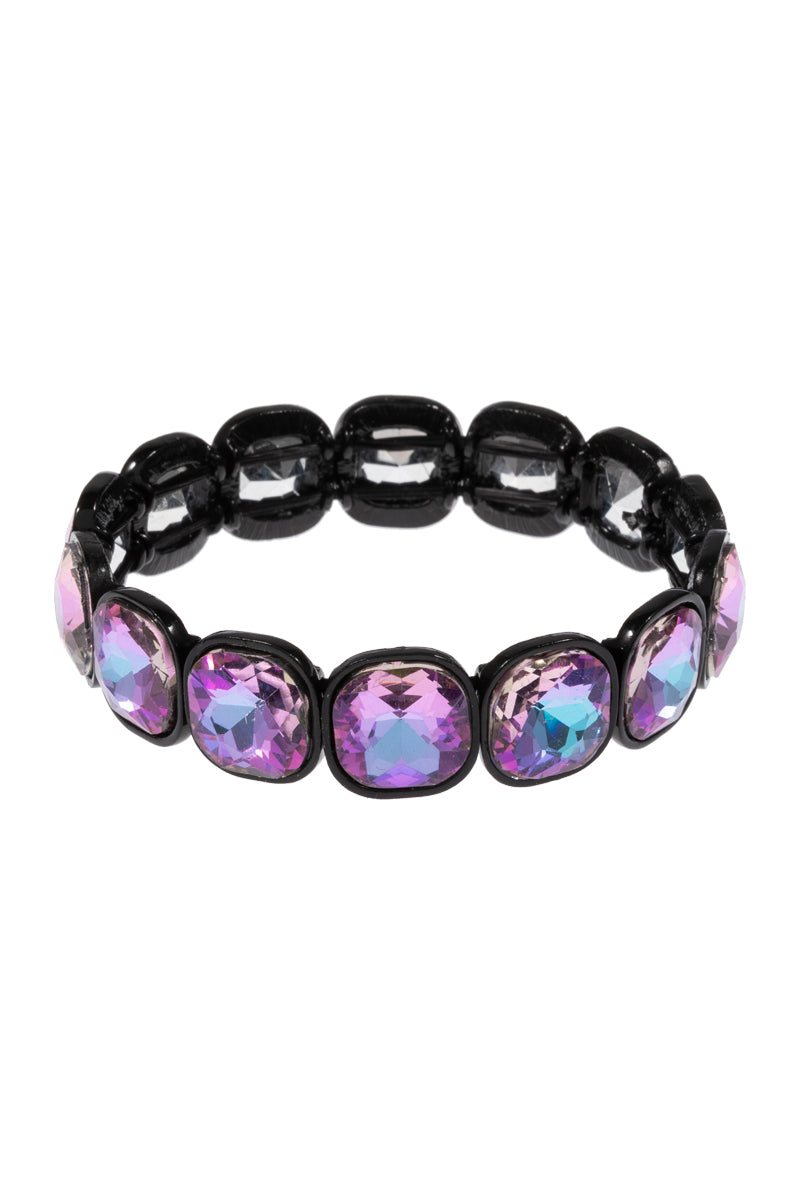 Round Shaped Ab Glass Rhine Stone Stretch Bracelet