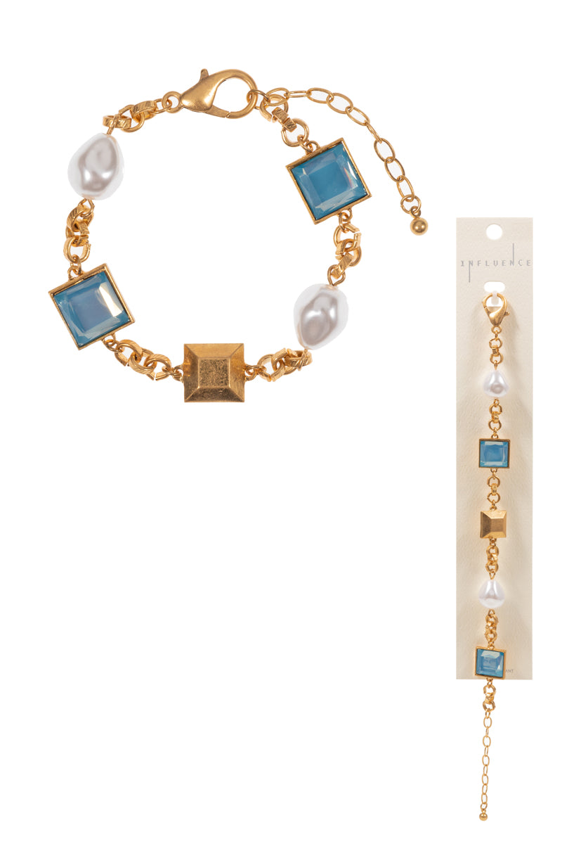 Mixed Shaped Pearl Rhihne Stone Clasp Bracelet