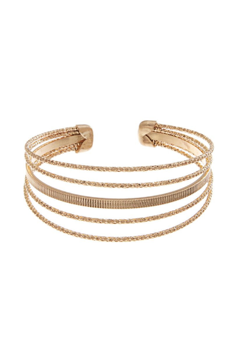 5 Lines Textured Metal Cuff Bracelet