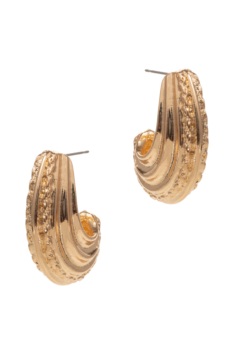 Detailed Pattern Metal Pin Hoop Earrings