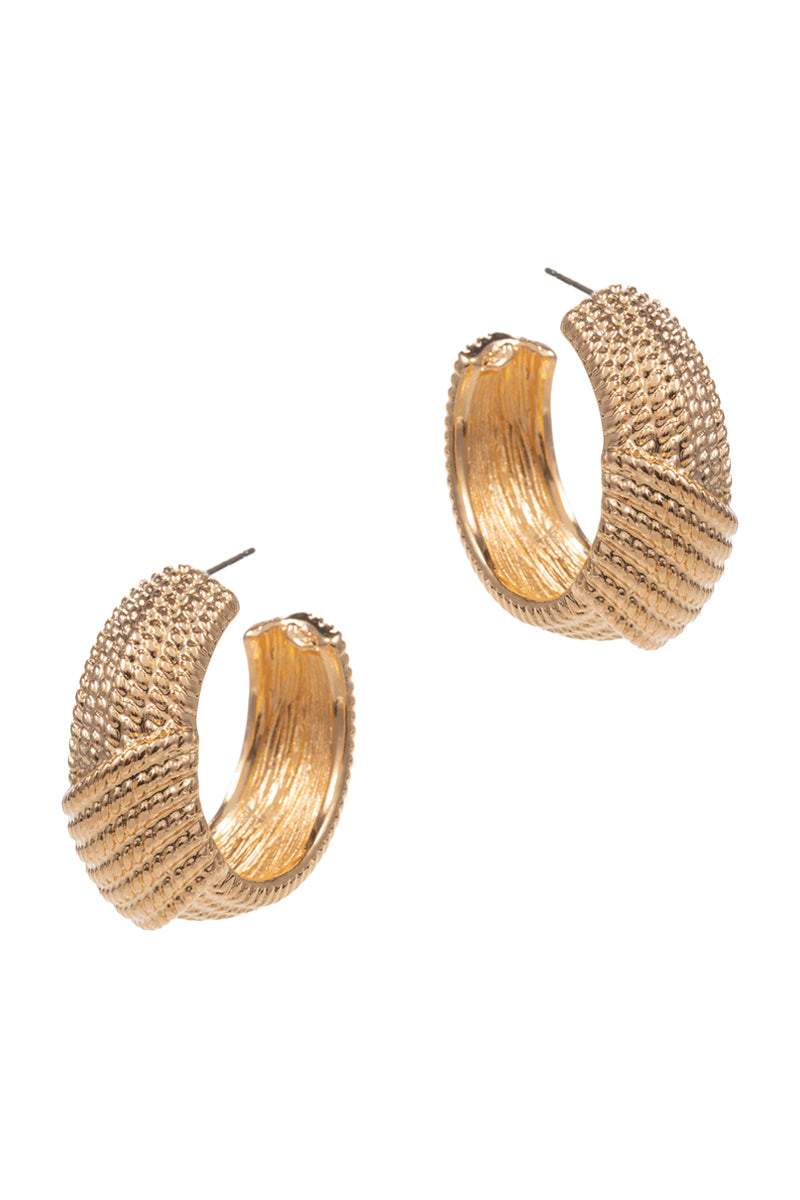 Detailed Dots Twist Metal Pin Hoop Earrings