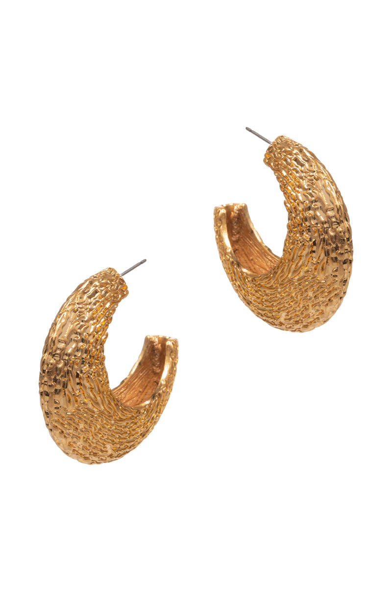 Crescent Vintage Textured Metal Pin Hoop Earrings
