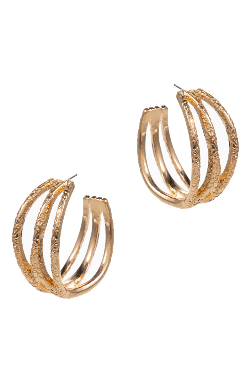 Crossed 3 Lines Metal Pin Hoop Earrings