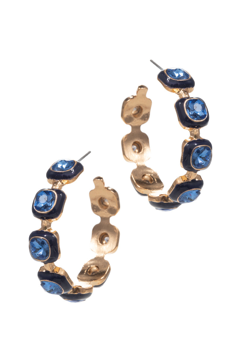 Shape Color Glass Stone Enamel Frame Hoop Earrings
