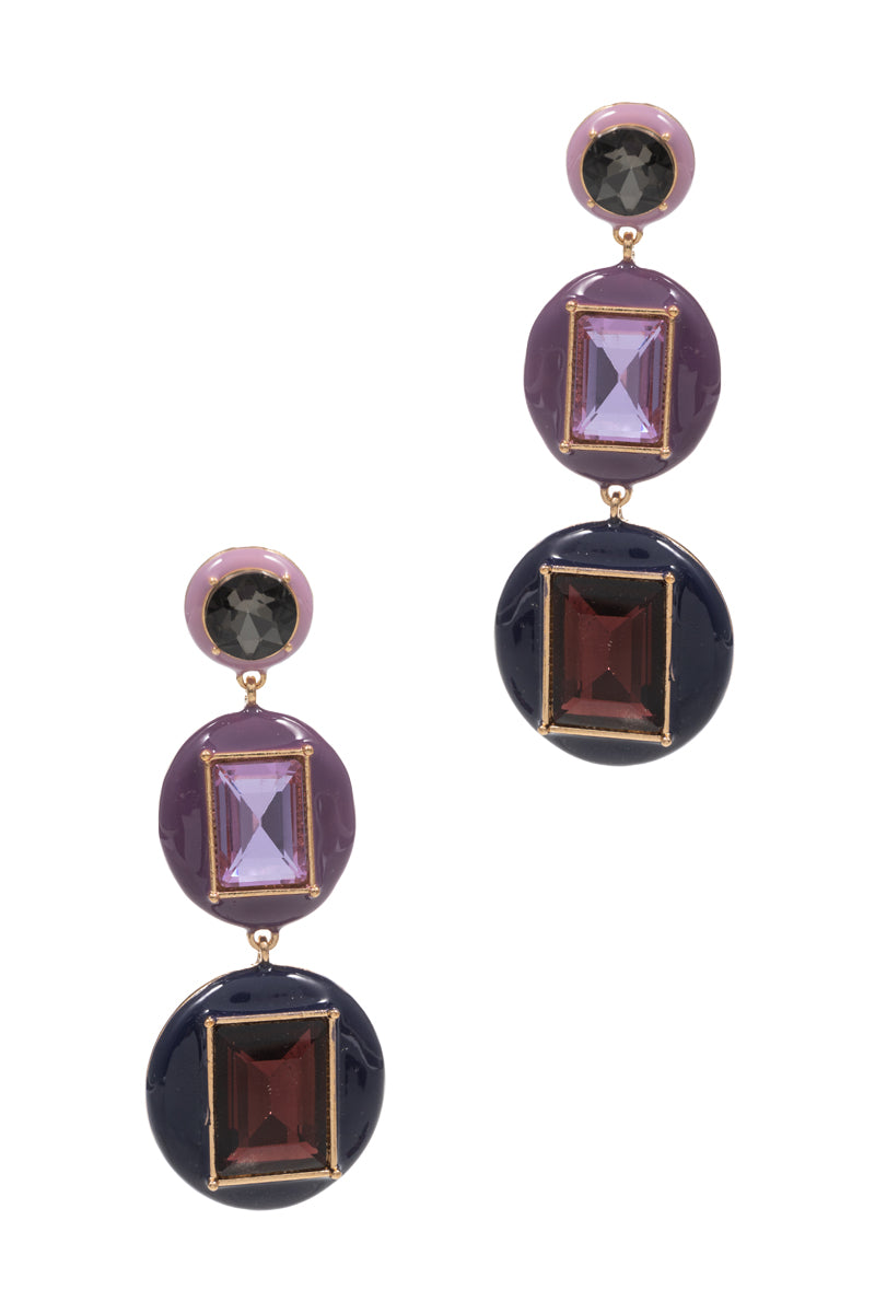 3Drop Multicolor Stone Enamel Framed Post Earrings