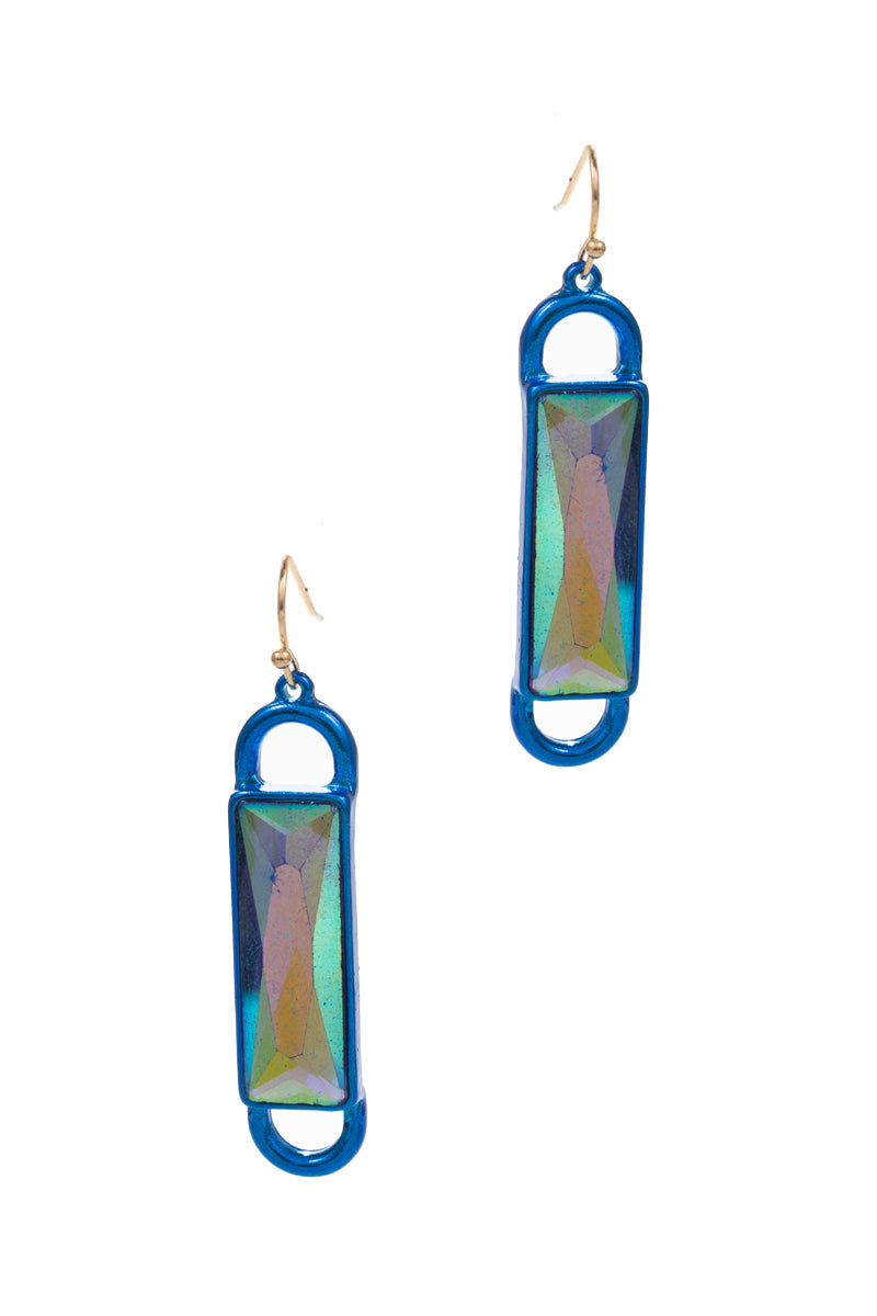 Bar Shaped Multicolored Rhine Stone Hook Earrings