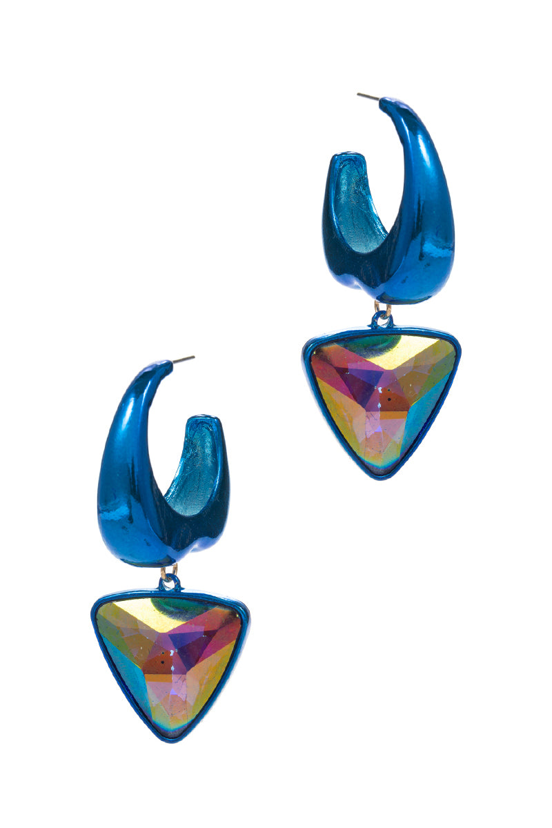 Triangle Multicolored Rhine Stone Hoop Earrings