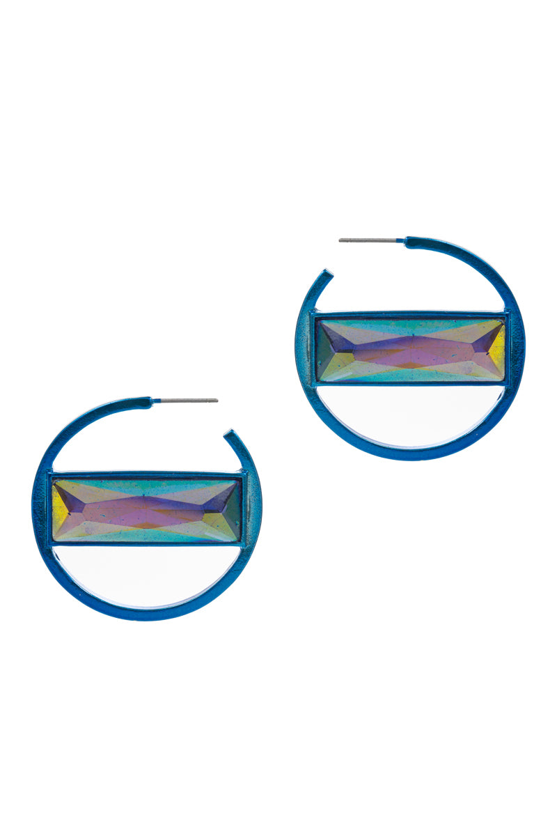 Round Multicolored Glass Rhine Stone Hoop Earrings
