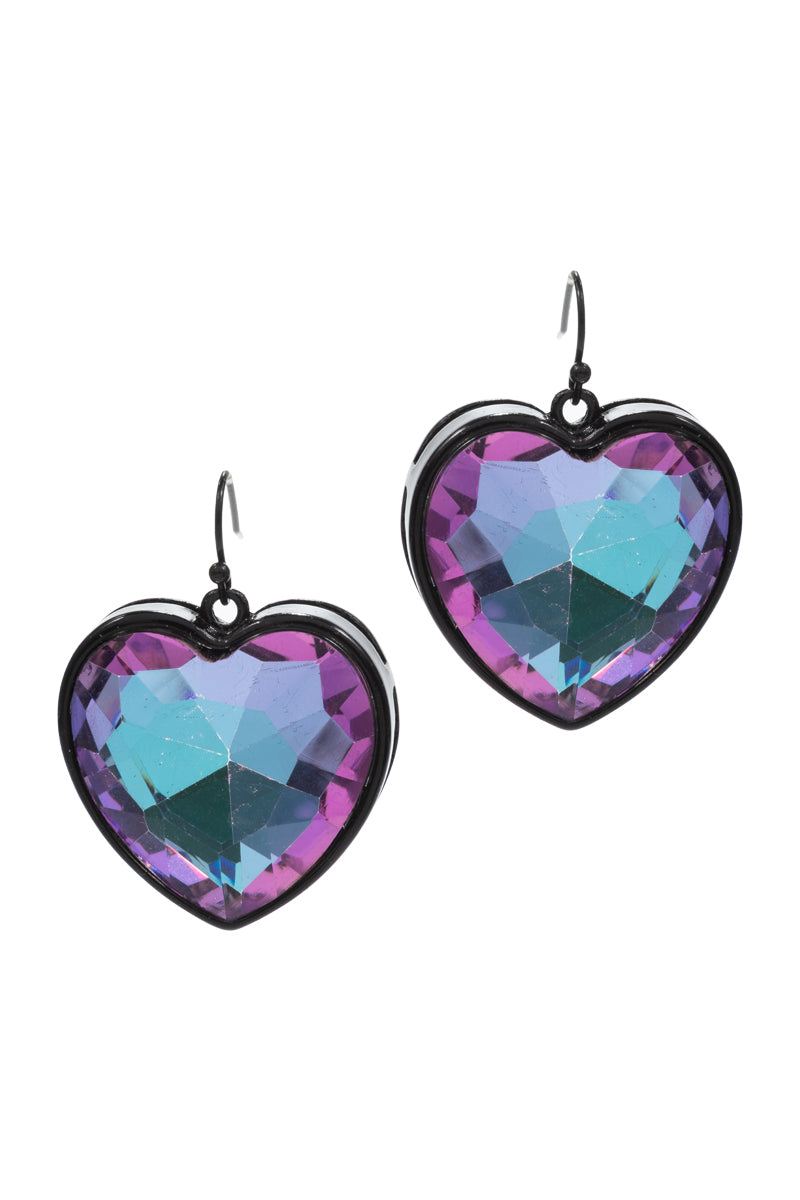 Heart Shaped Glass Rhine Stone Hook Earrings