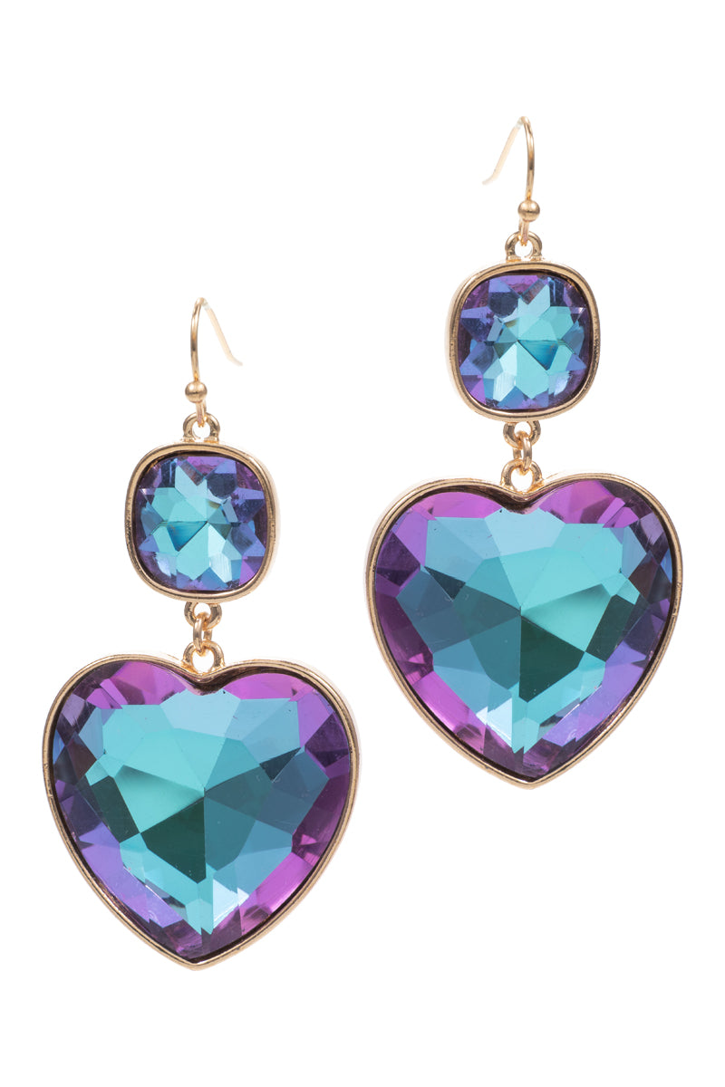 Dangle Heart Shape Glass Rhine Stone Hook Earrings