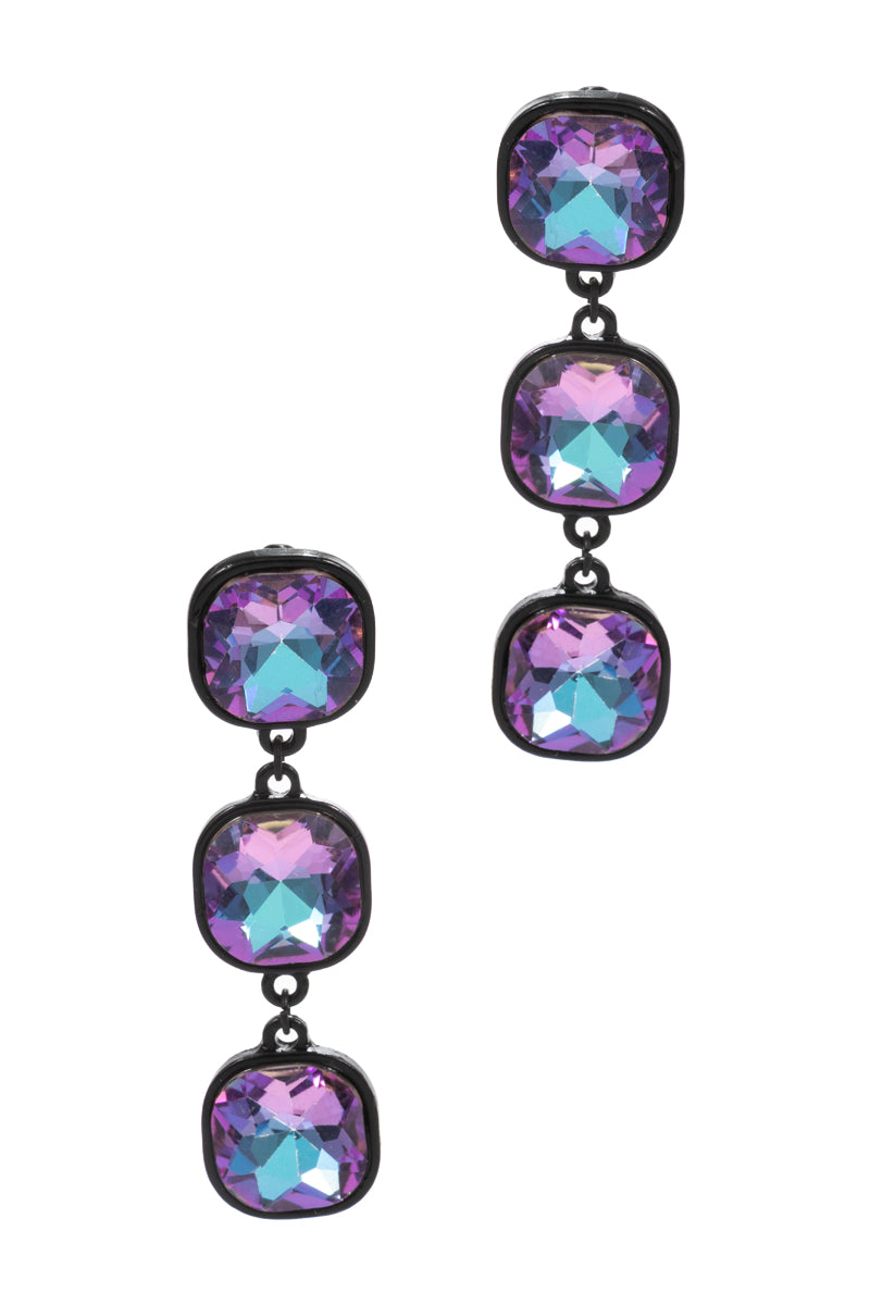 Lavender Color Rhine Stone 3 Drop Post Earrings