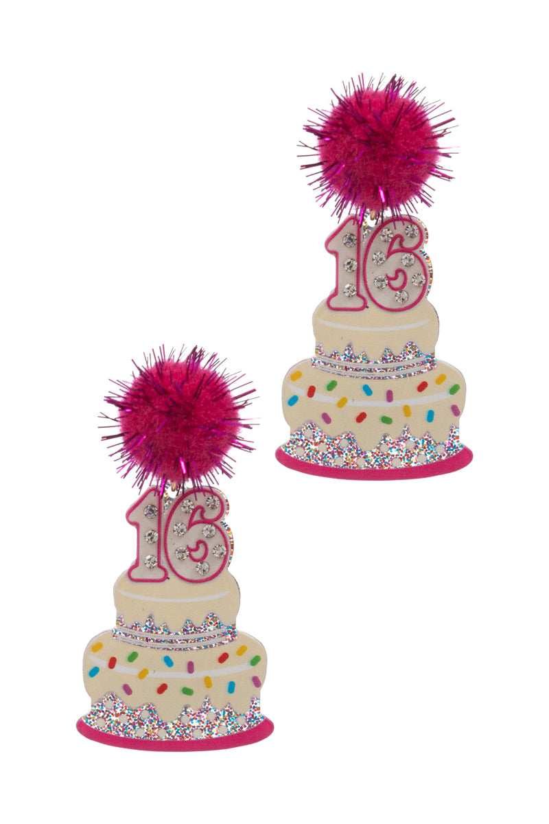 Sweet Birthday Cake Glitter Resin Post Earrings