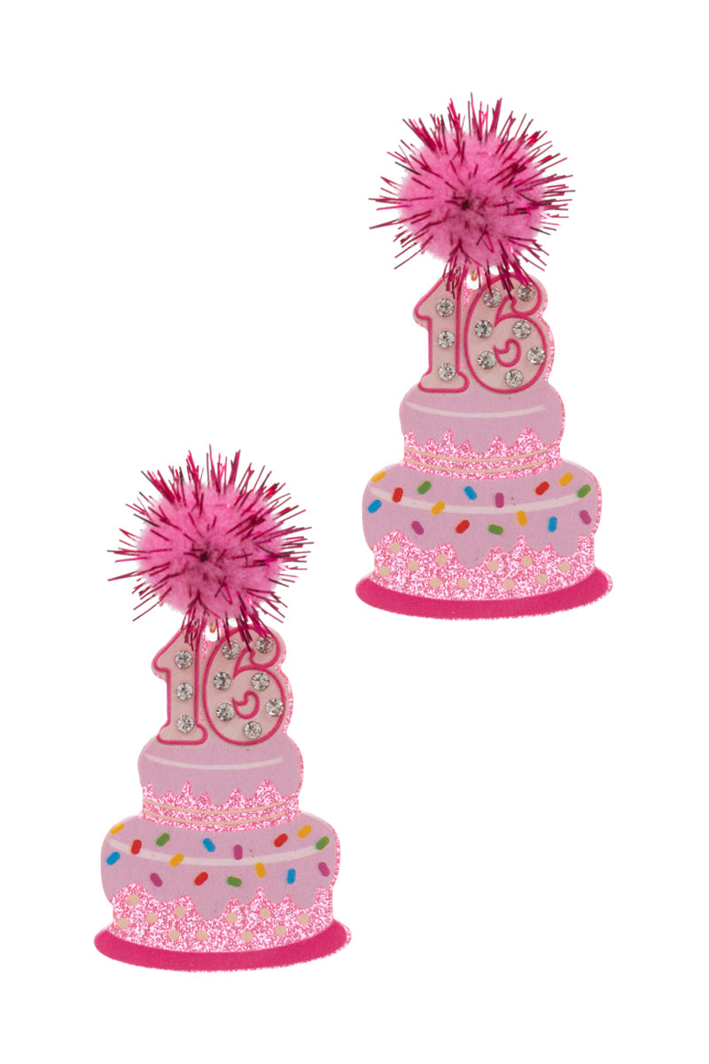 Sweet Birthday Cake Glitter Resin Post Earrings