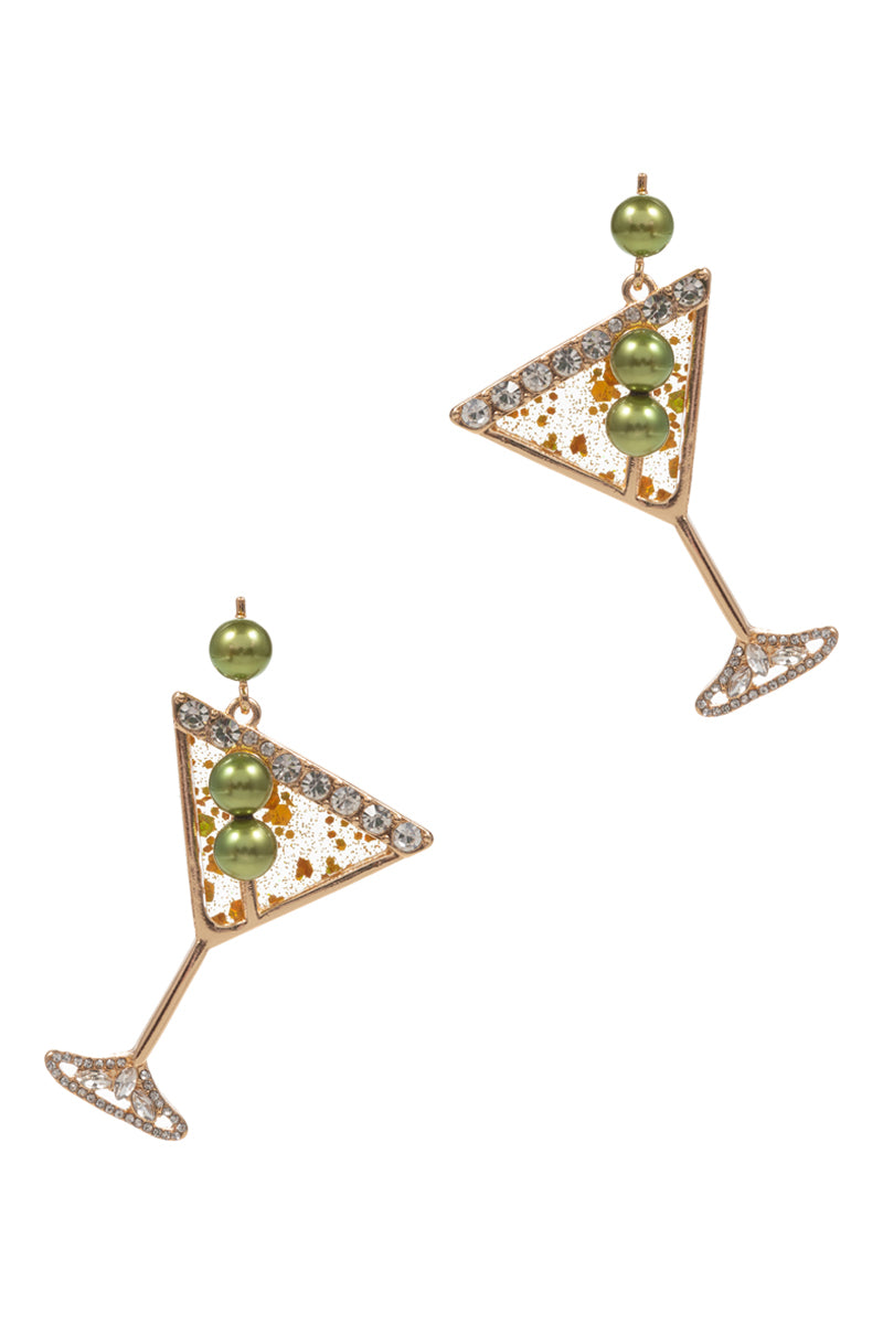 Cocktail Shaped Glitter Resin Party Post Earrings