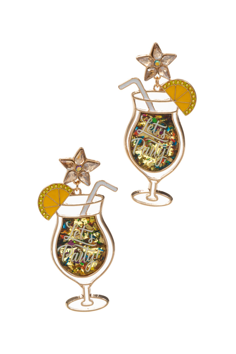 Cocktail Shape Glitter Acetate Party Post Earrings