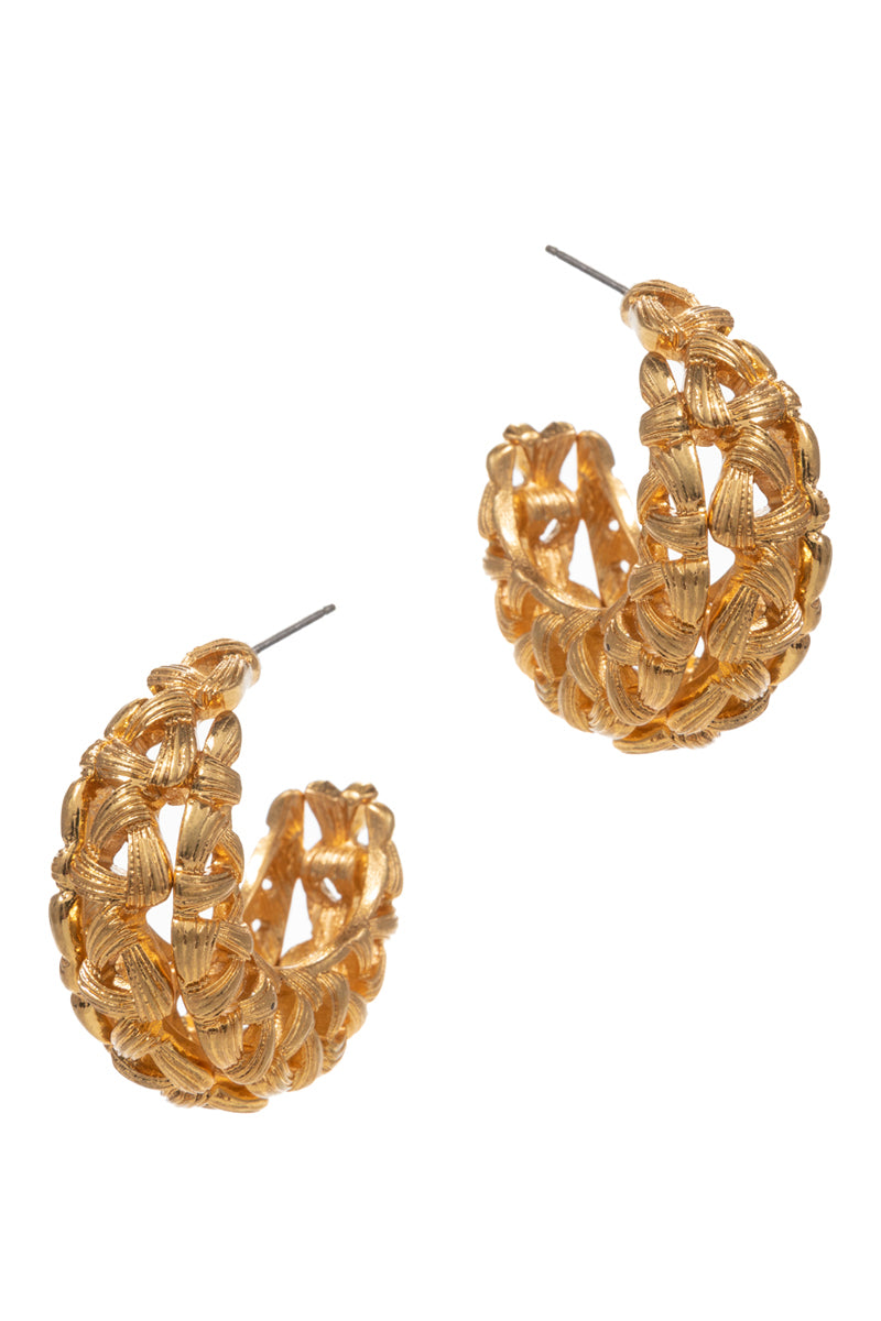 Thick Net Shaped Vintage Metal Hoop Earrings