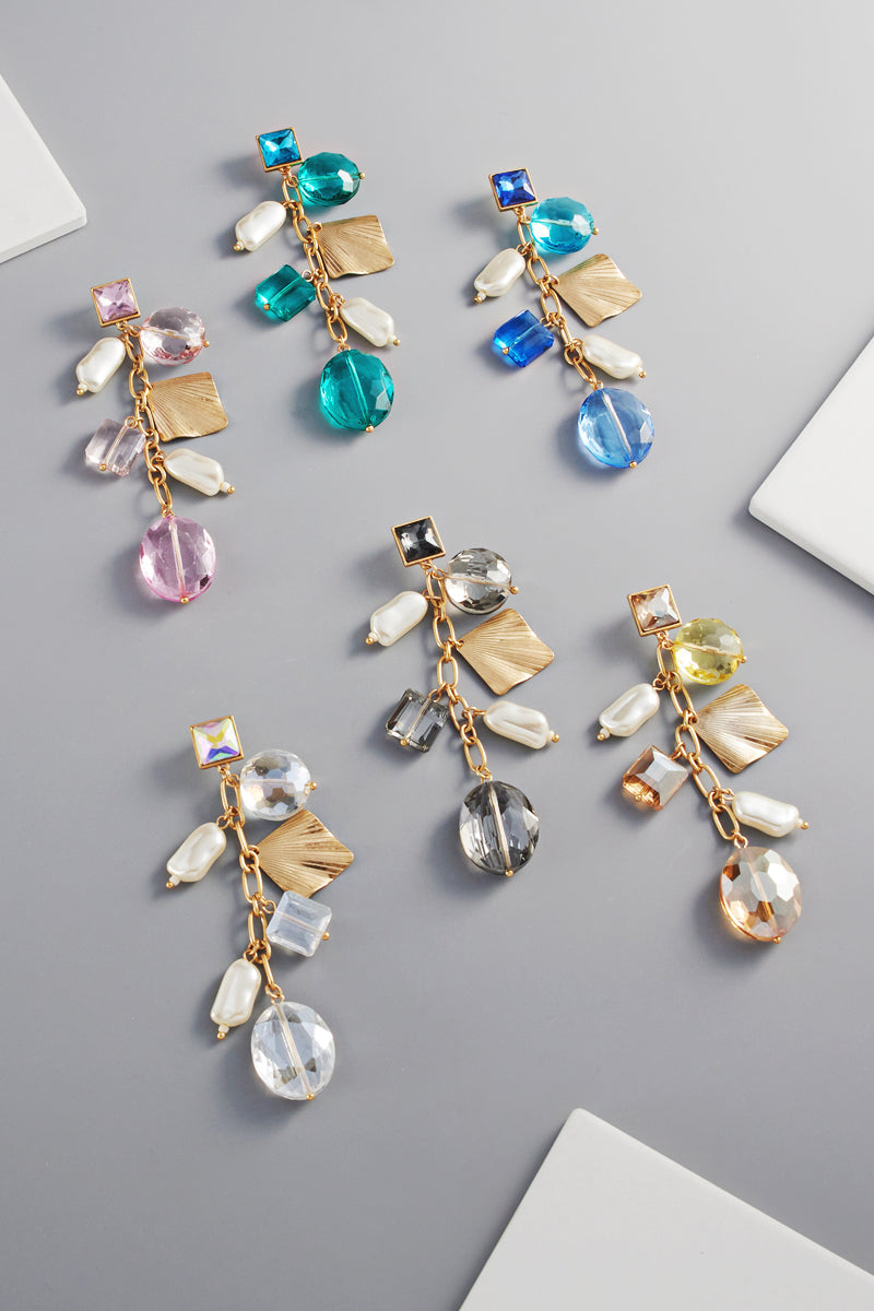 Linear Glass Charm Post Earrings