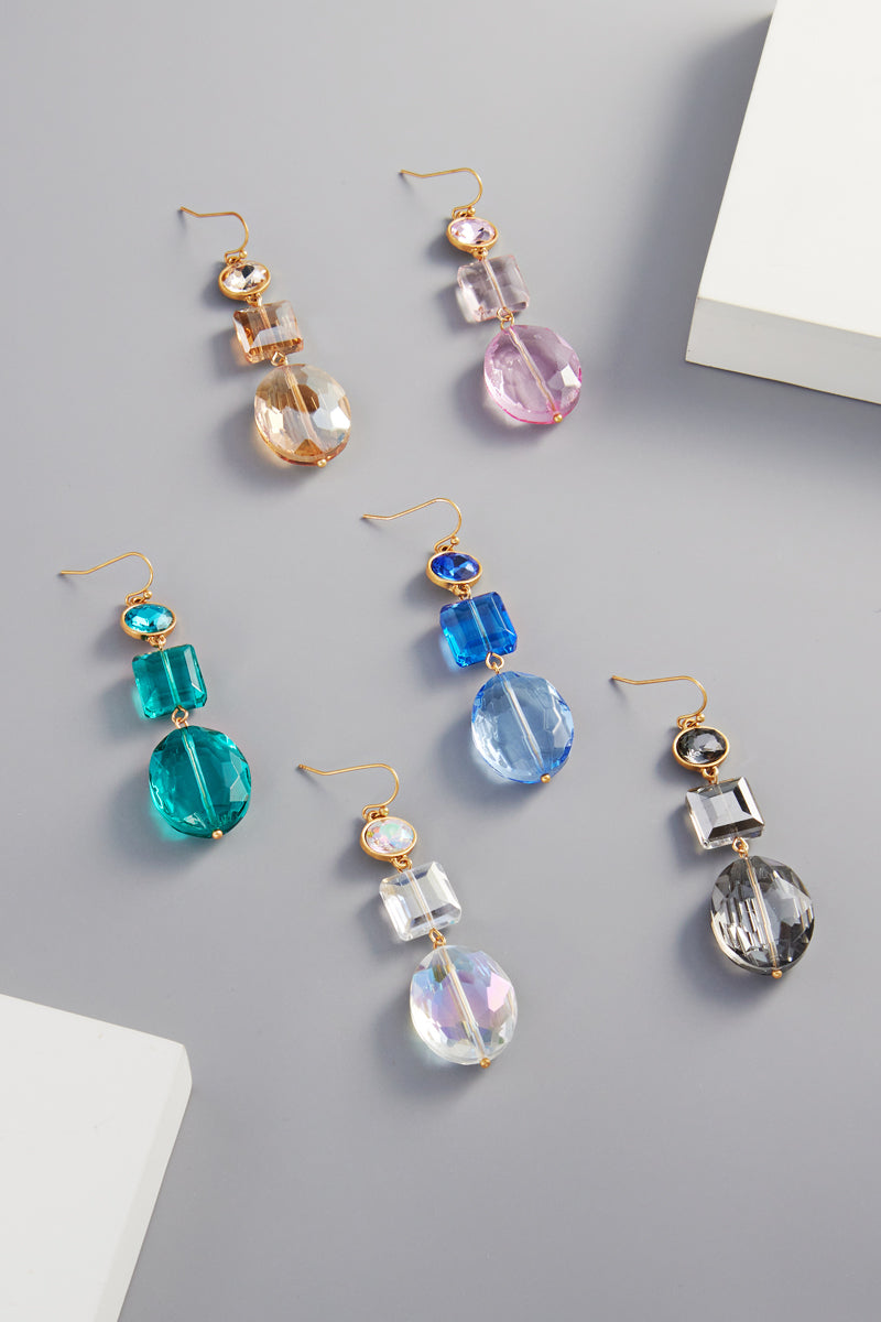 Glass Charm 3 Drop Linear Hook Earrings