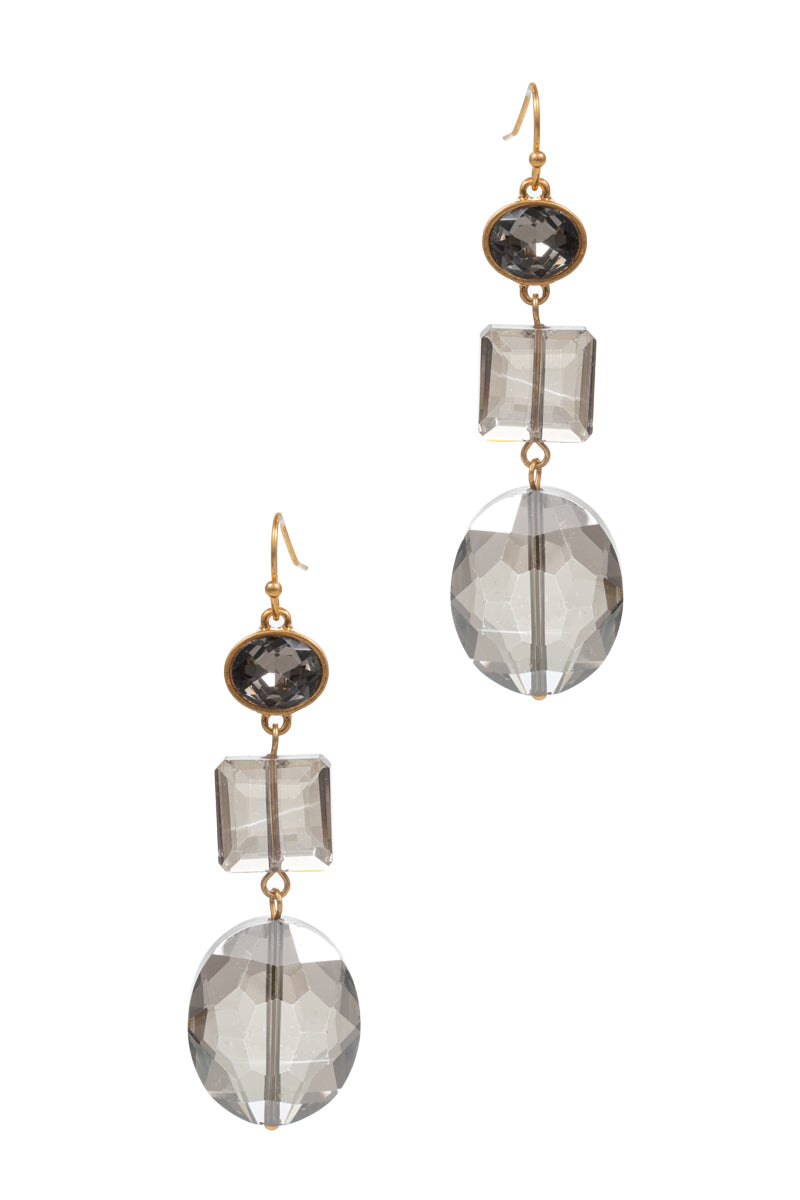 Glass Charm 3 Drop Linear Hook Earrings