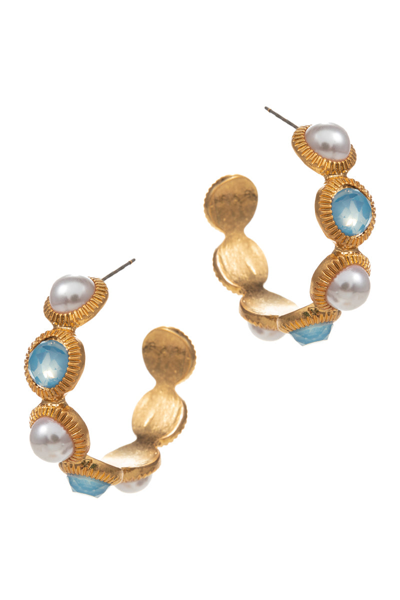Round Shaped Pearl With Glass Hoop Earrings